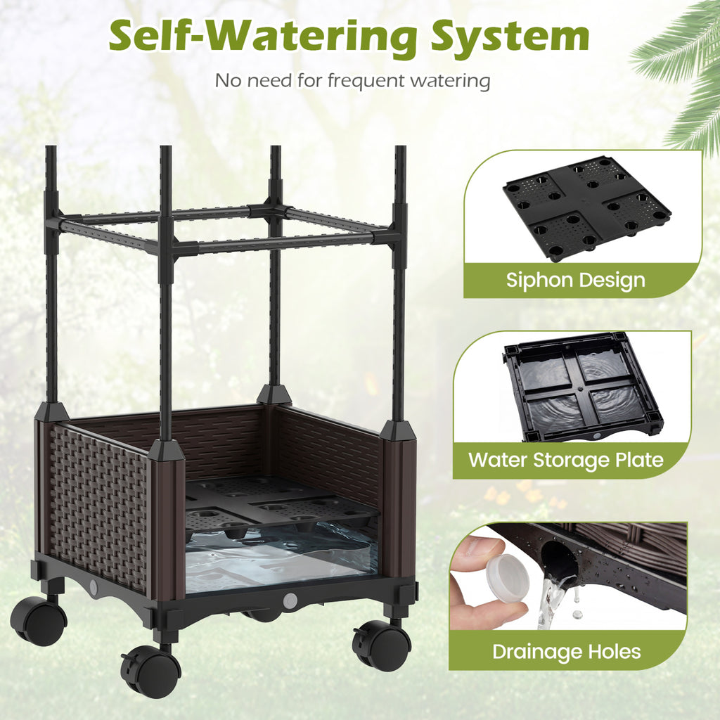 Raised Garden Bed Planter with Trellis & Wheels - Black