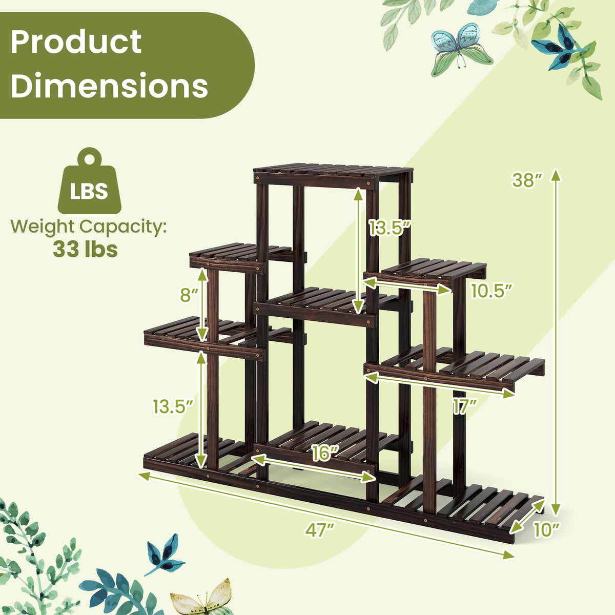 6-Tier Wood Plant Stand, Indoor & Outdoor - Brown