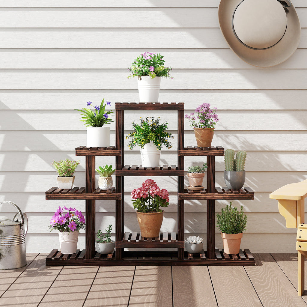 6-Tier Wood Plant Stand, Indoor & Outdoor - Brown