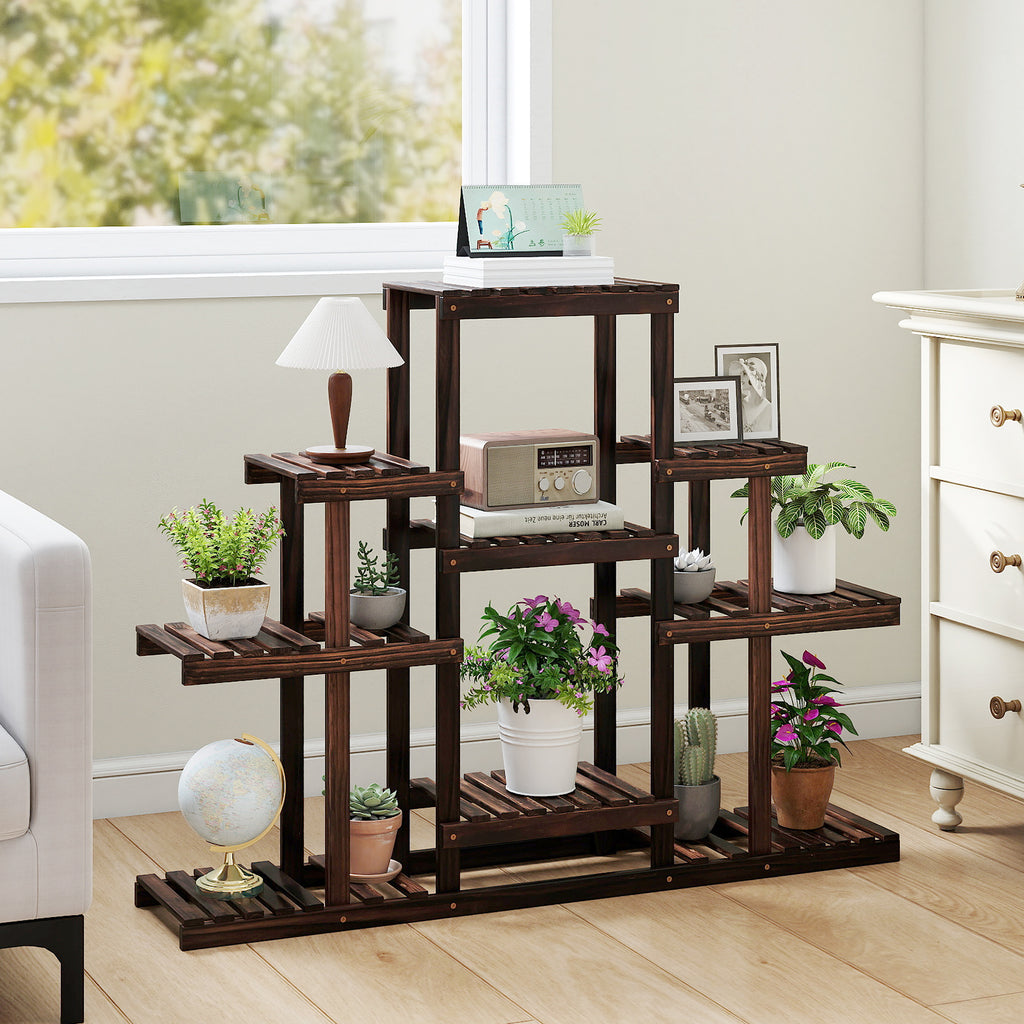 6-Tier Wood Plant Stand, Indoor & Outdoor - Brown