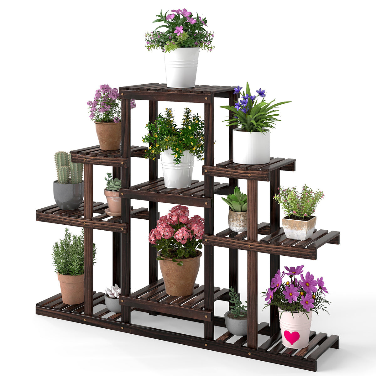 6-Tier Wood Plant Stand, Indoor & Outdoor - Brown
