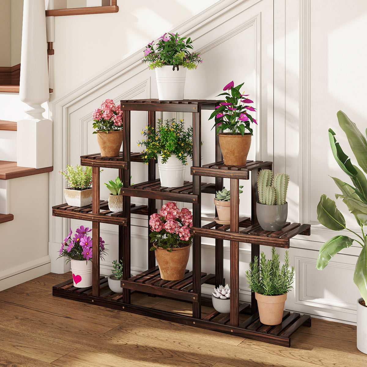 6-Tier Wood Plant Stand, Indoor & Outdoor - Brown