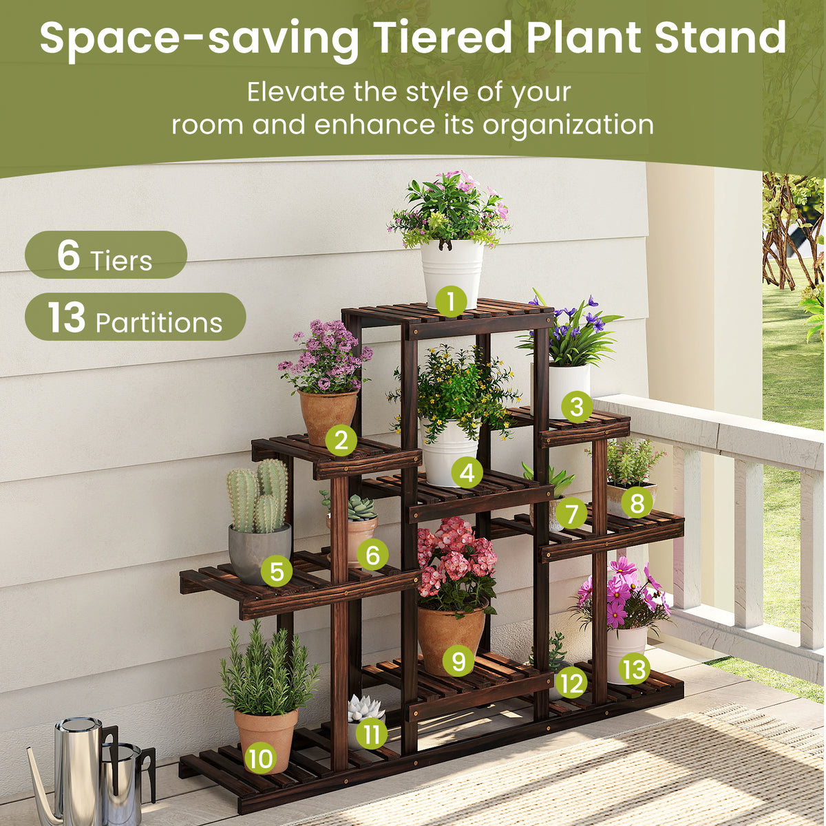 6-Tier Wood Plant Stand, Indoor & Outdoor - Brown