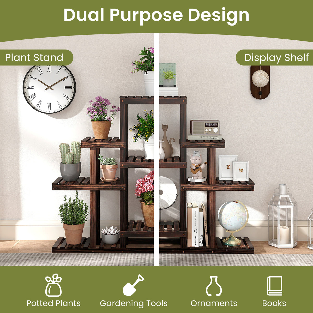 6-Tier Wood Plant Stand, Indoor & Outdoor - Brown