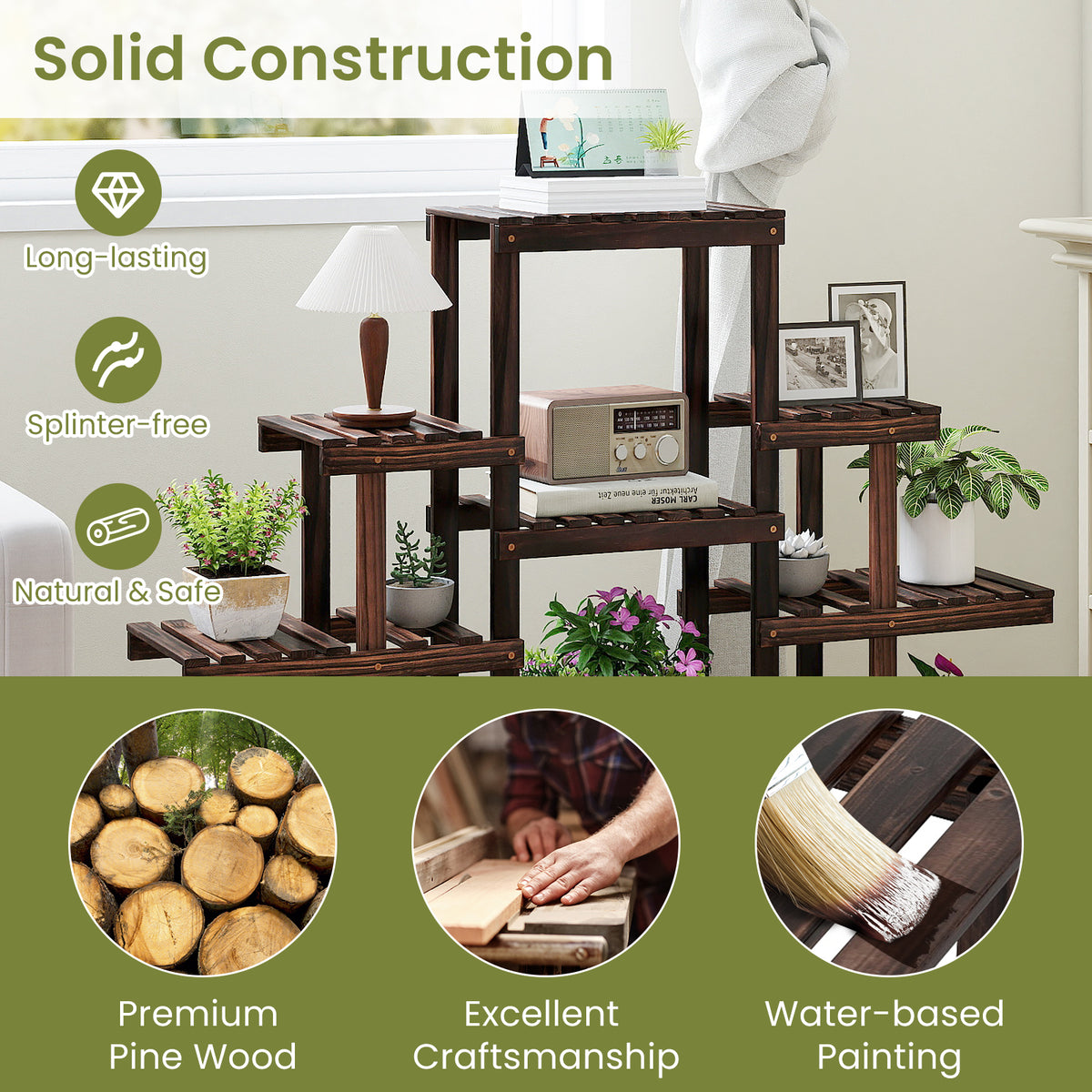 6-Tier Wood Plant Stand, Indoor & Outdoor - Brown