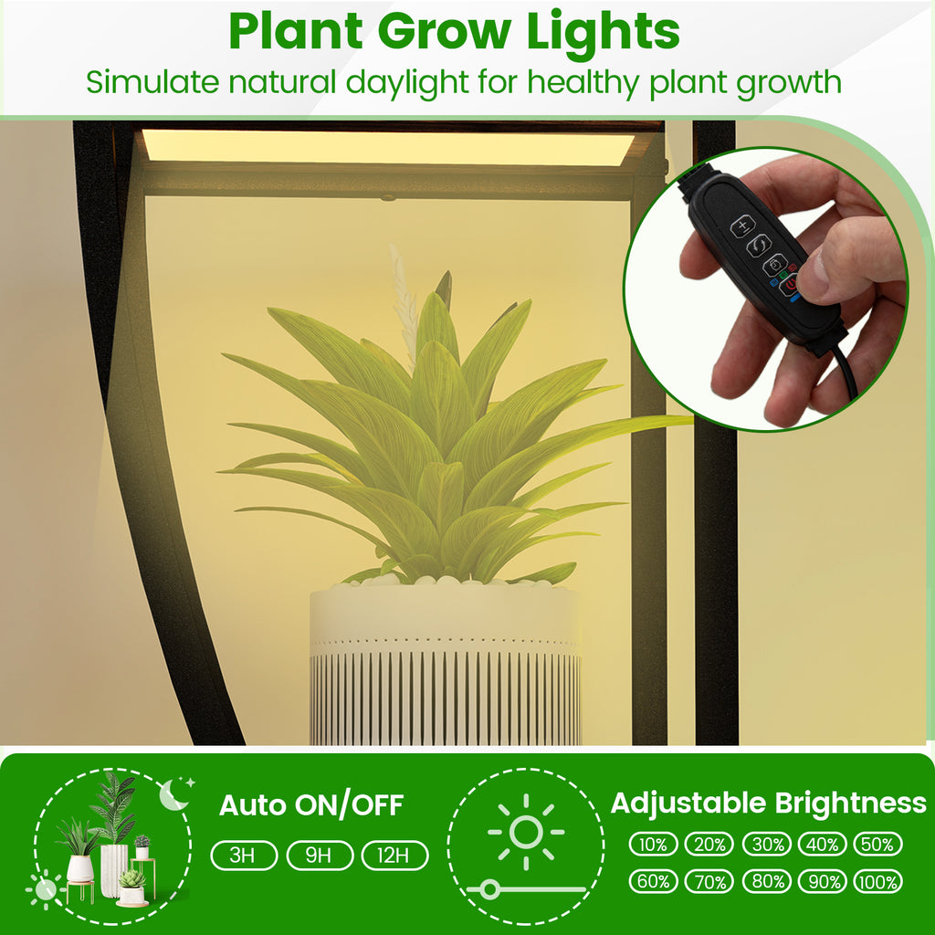 63" Tall 10-Tier Metal Plant Stand with Grow Lights - Brown