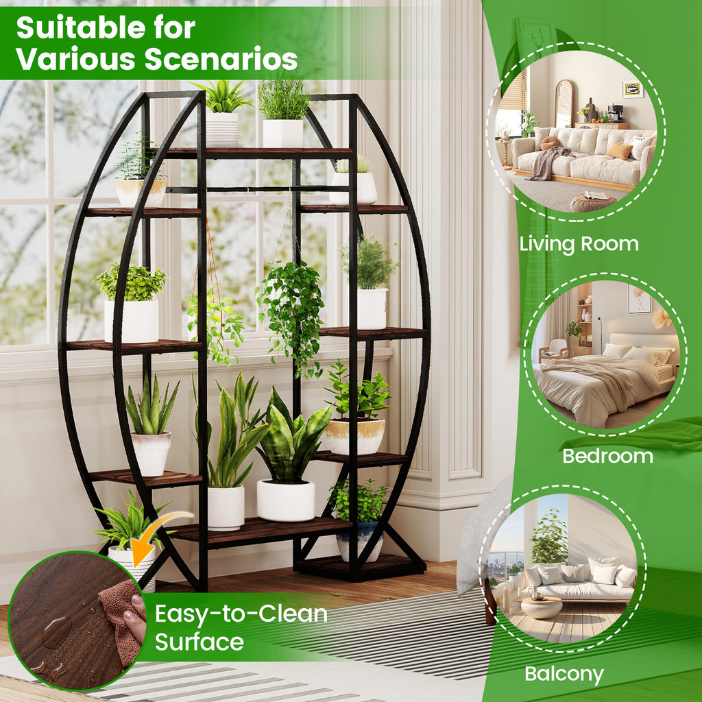 63" Tall 10-Tier Metal Plant Stand with Grow Lights - Brown