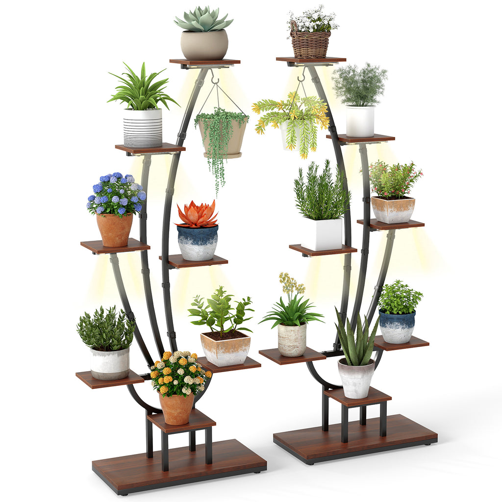 8-Tier Plant Stand with LED Grow Lights - Set of 2