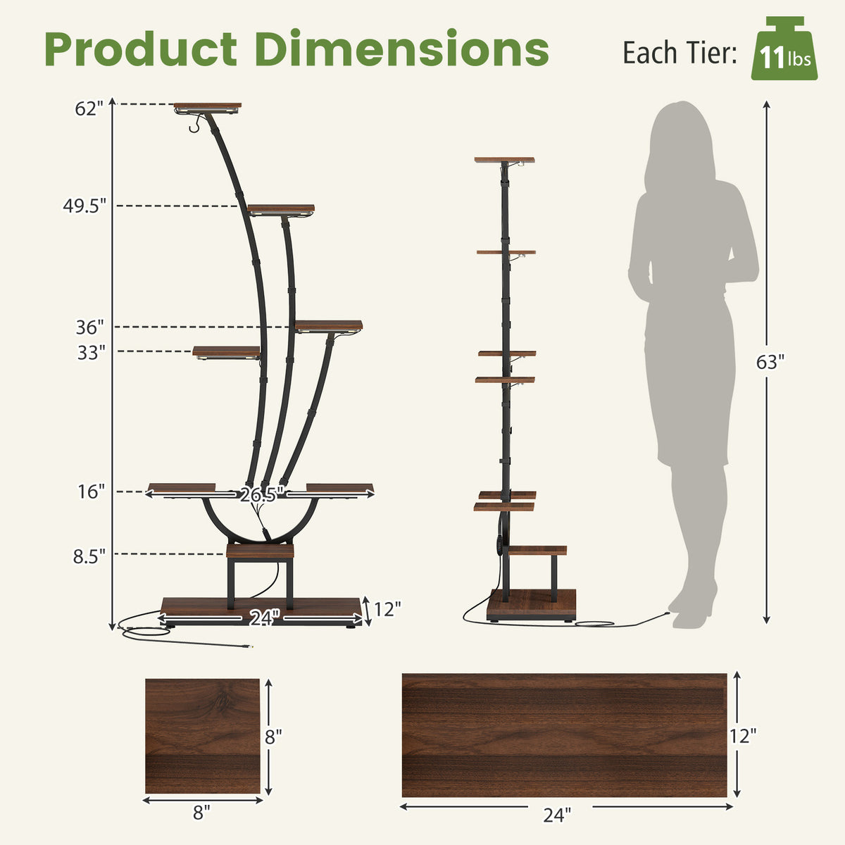 8-Tier Plant Stand with LED Grow Lights - Set of 2