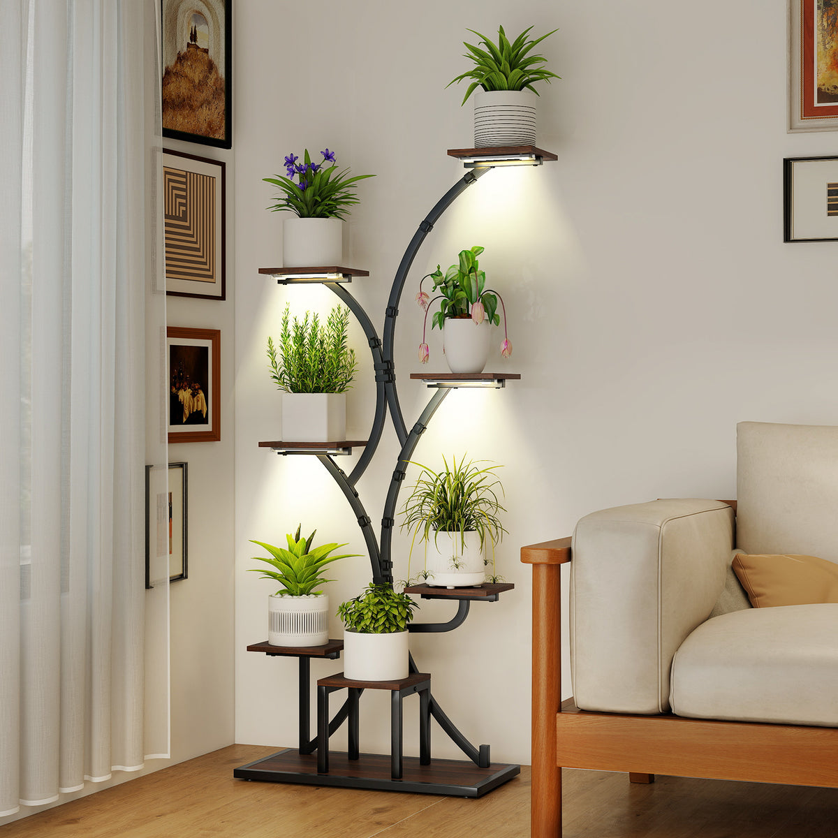 58" Plant Stand with 4-Head LED Grow Lights, 8-Tier Metal Corner Shelf - Set of 2, Style 3
