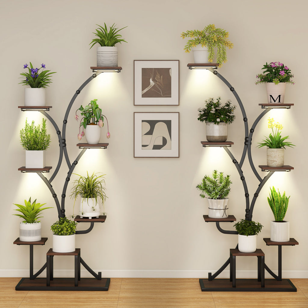 58" Plant Stand with 4-Head LED Grow Lights, 8-Tier Metal Corner Shelf - Set of 2, Style 3