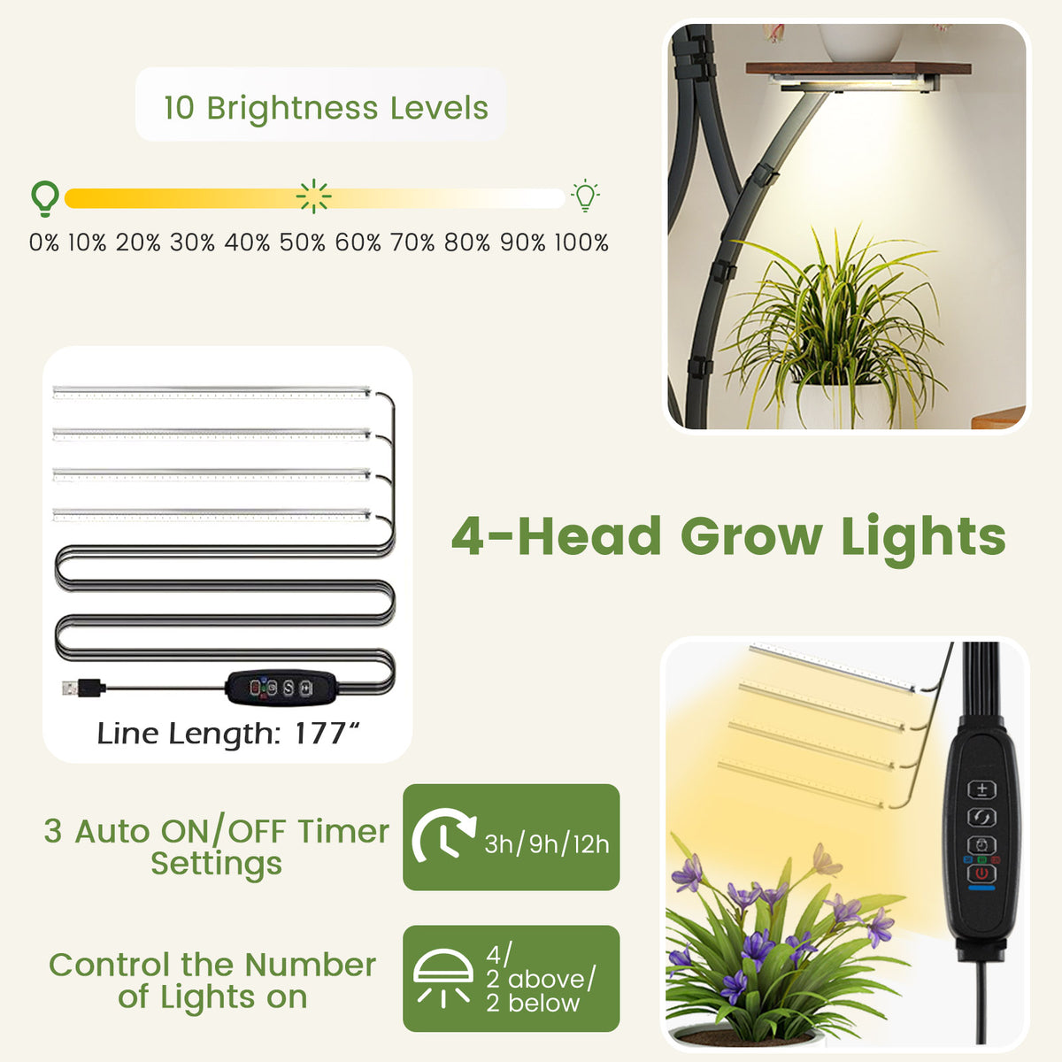 58" Plant Stand with 4-Head LED Grow Lights, 8-Tier Metal Corner Shelf - Set of 2, Style 3