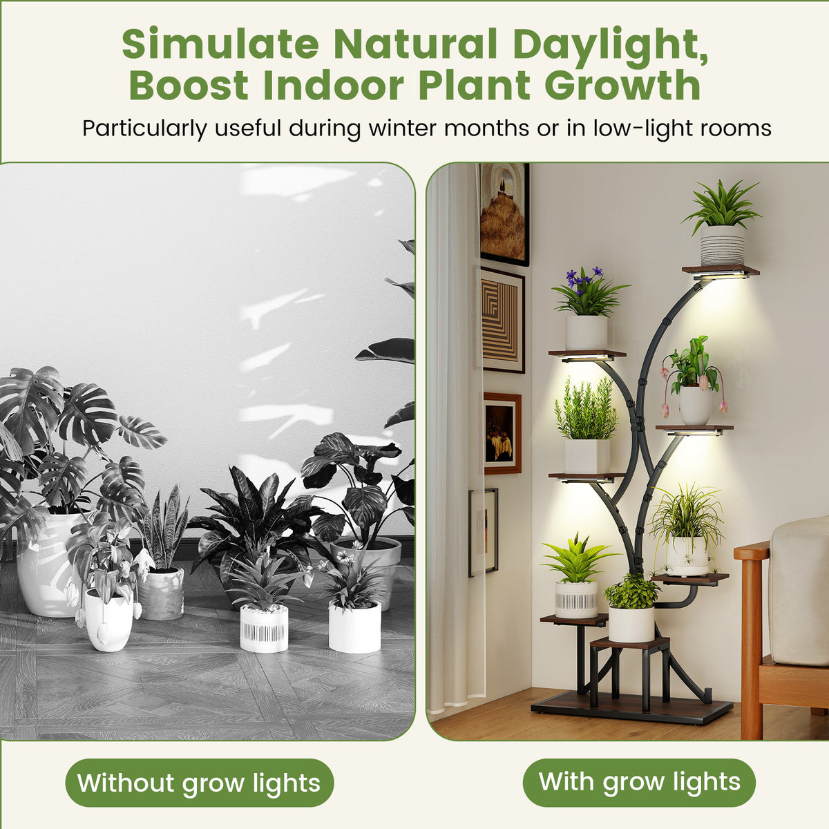 58" Plant Stand with 4-Head LED Grow Lights, 8-Tier Metal Corner Shelf - Set of 2, Style 3