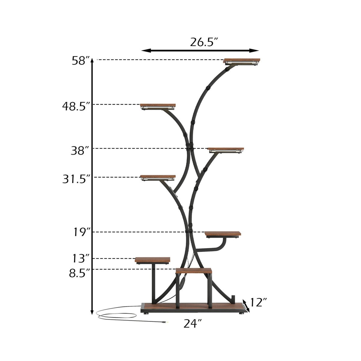 58" Plant Stand with 4-Head LED Grow Lights, 8-Tier Metal Corner Shelf - Set of 2, Style 3