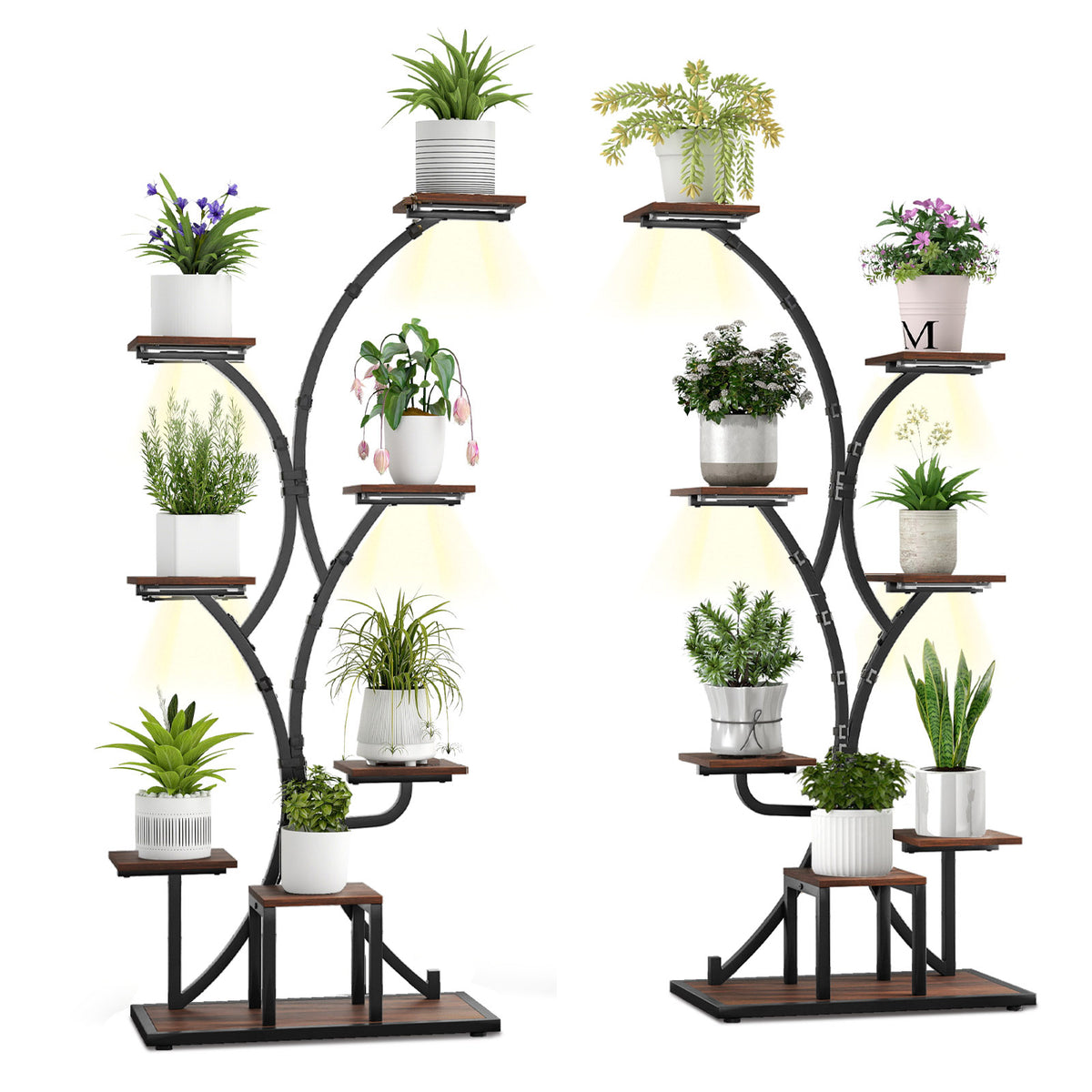 58" Plant Stand with 4-Head LED Grow Lights, 8-Tier Metal Corner Shelf - Set of 2, Style 3