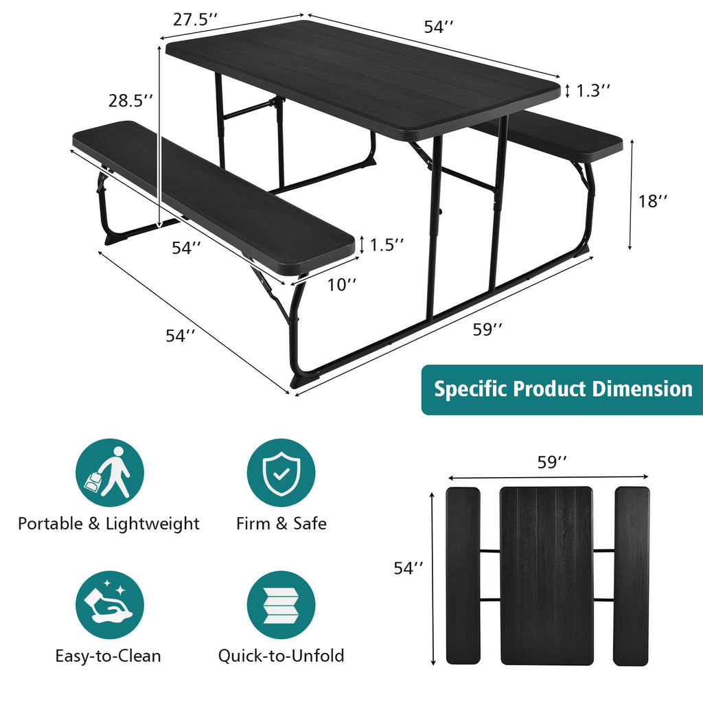 Portable Folding Picnic Table Set with Wood-like Texture for Patio