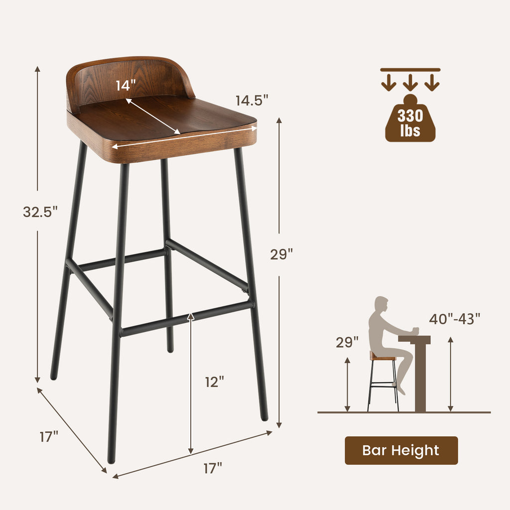29 Inch Industrial Bar Stool with Low Back and Footrest - Single