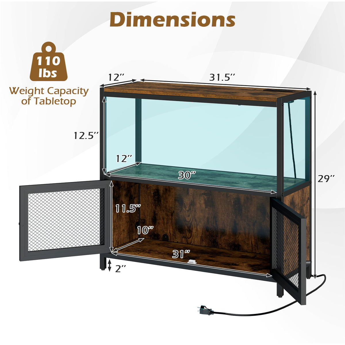 Coffee Bar Cabinet with LED Lights and Charging Station - Rustic Brown