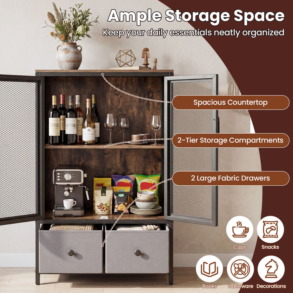 Industrial Coffee Bar Cabinet with 2-Tier Storage - Rustic Brown