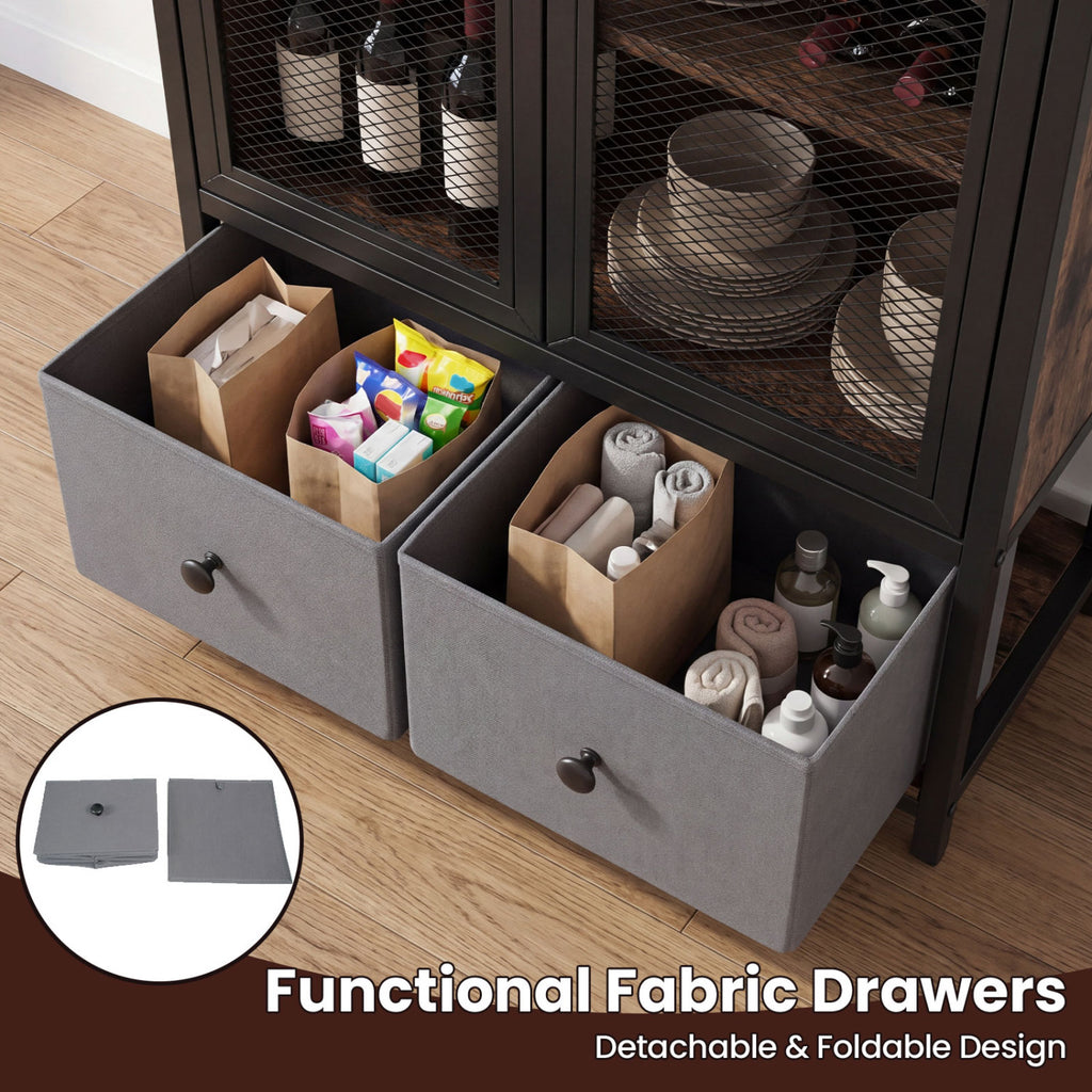 Industrial Coffee Bar Cabinet with 2-Tier Storage - Rustic Brown