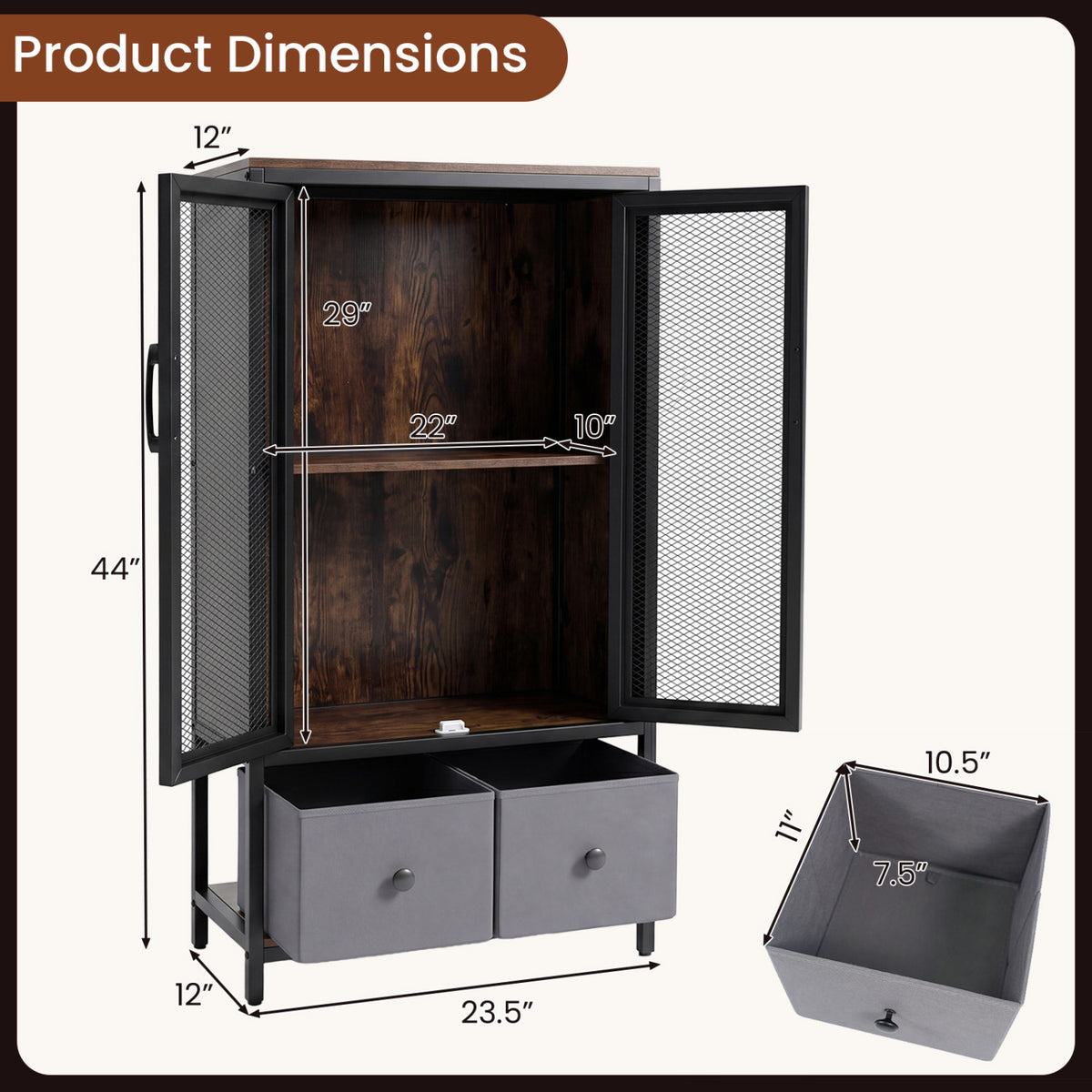 Industrial Coffee Bar Cabinet with 2-Tier Storage - Rustic Brown