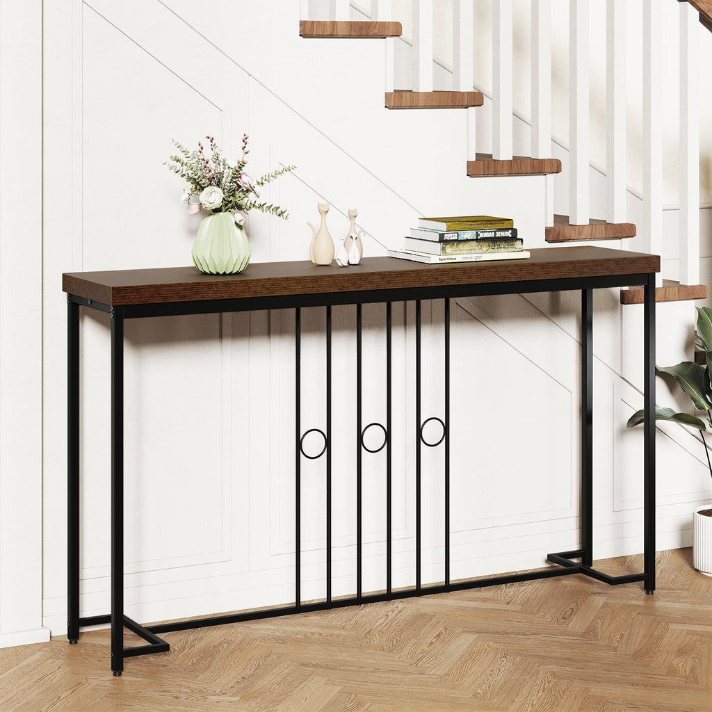 55" Industrial Console Table - Brown, H-Shaped Base