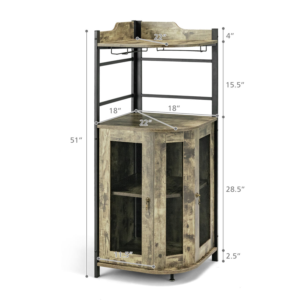 Corner Bar Cabinet with Glass Holder, Taupe