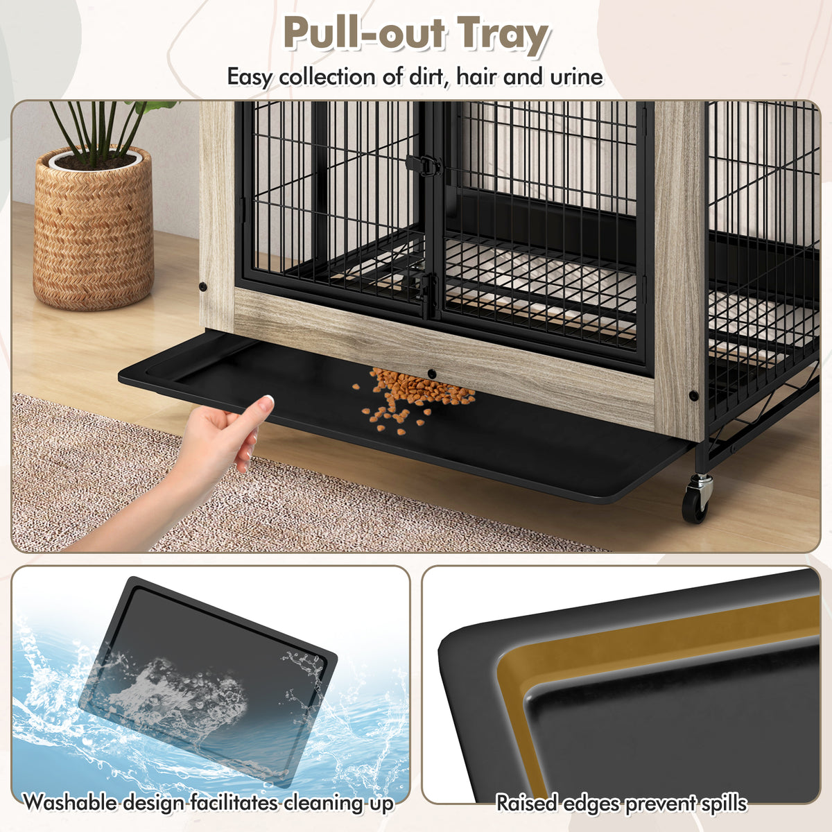 Gray Industrial Dog Kennel with Storage Shelf and Adjustable Side Door