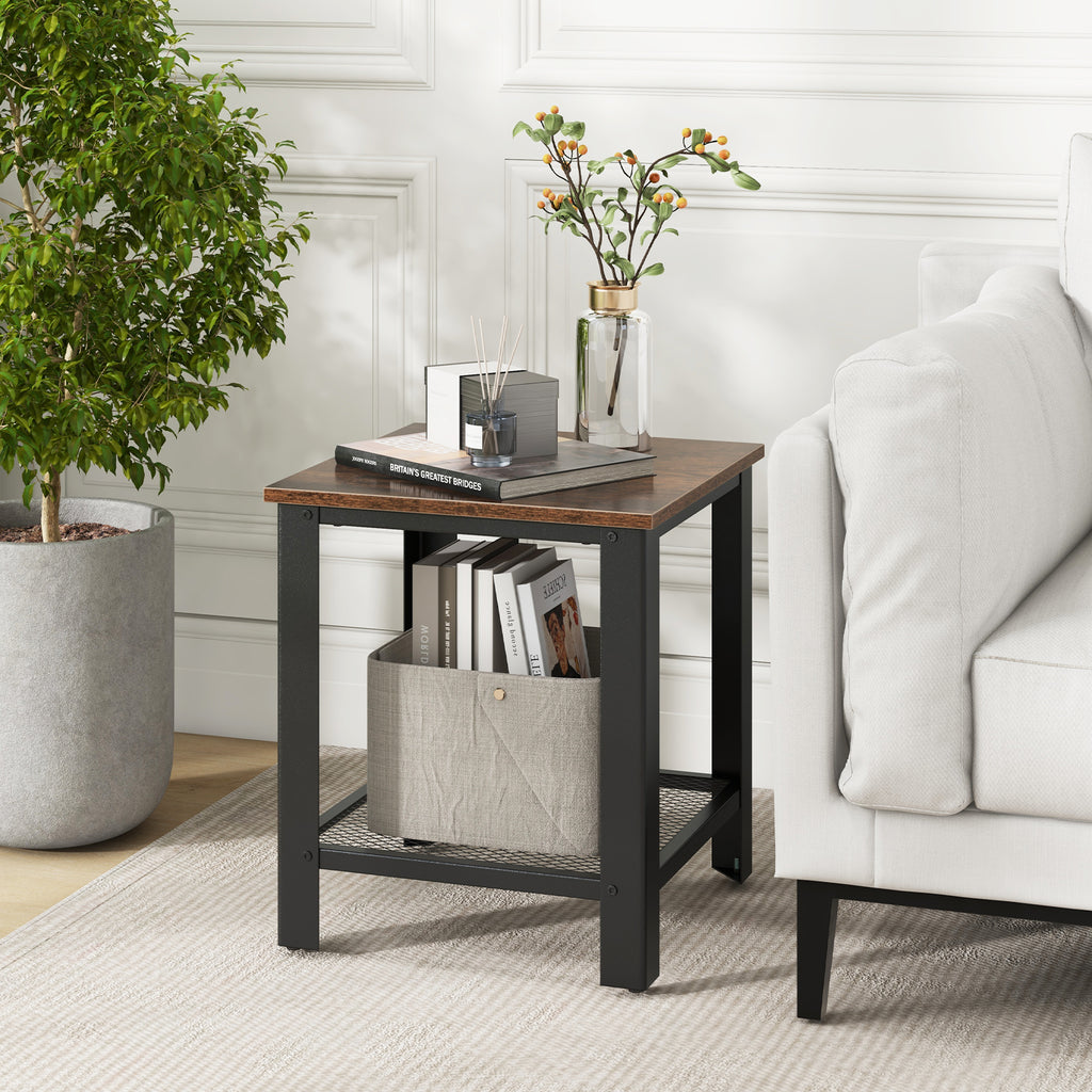 Industrial End Table with Storage Shelf, Black