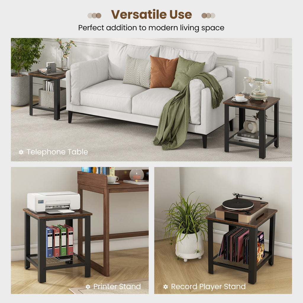 Industrial End Table with Storage Shelf, Black