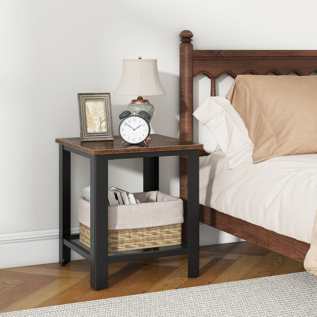 Industrial End Table with Storage Shelf, Black