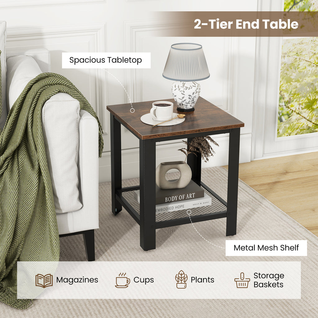 Industrial End Table with Storage Shelf, Black