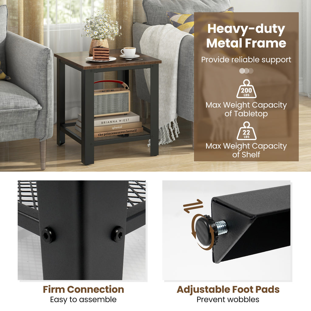 Industrial End Table with Storage Shelf, Black