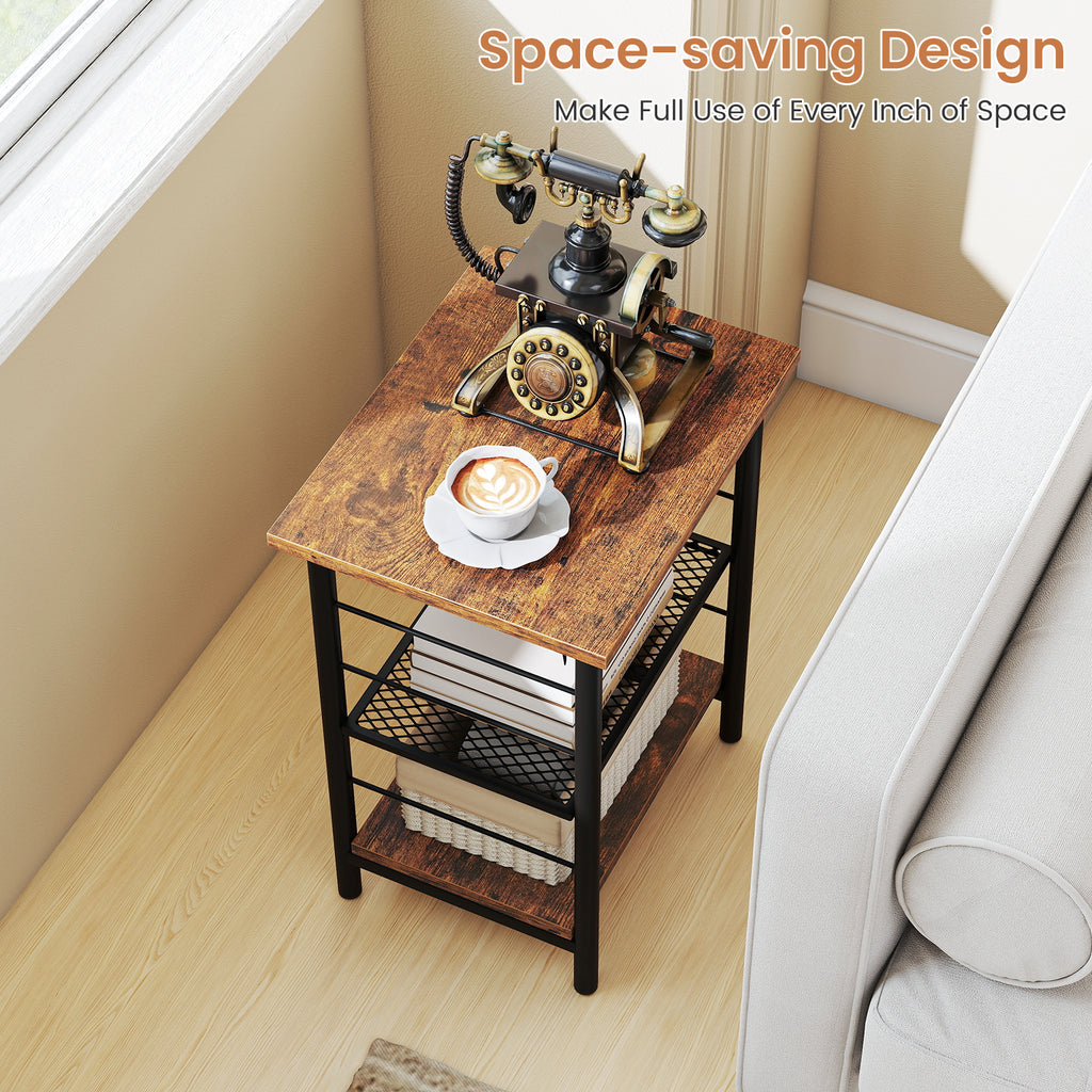 3-Tier End Table Nightstand Industrial Bedside - Rustic Brown