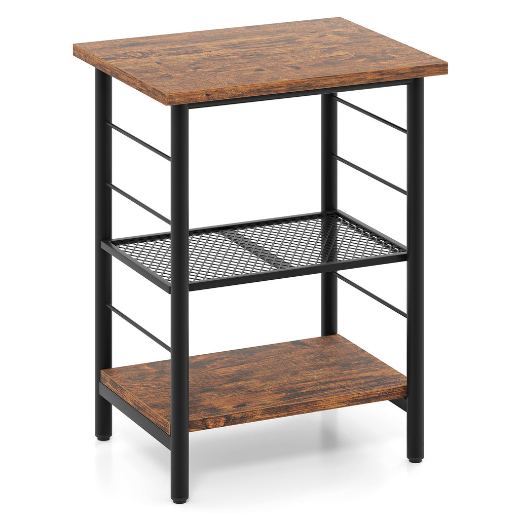 3-Tier End Table Nightstand Industrial Bedside - Rustic Brown
