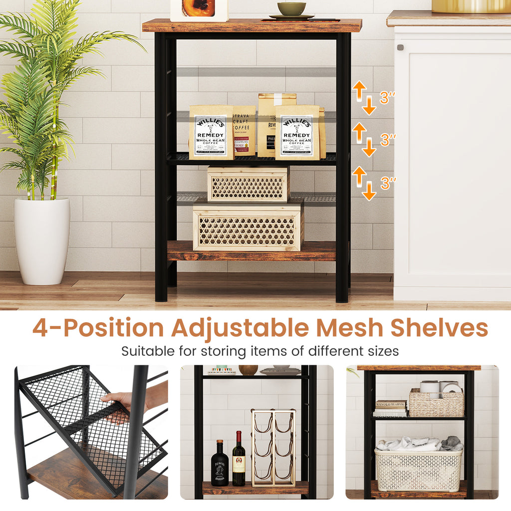 3-Tier End Table Nightstand Industrial Bedside - Rustic Brown