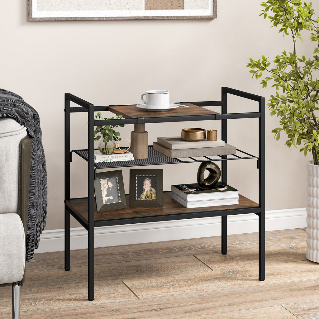 3-Tier Industrial Entryway Table with Removable Panel, Rustic Brown