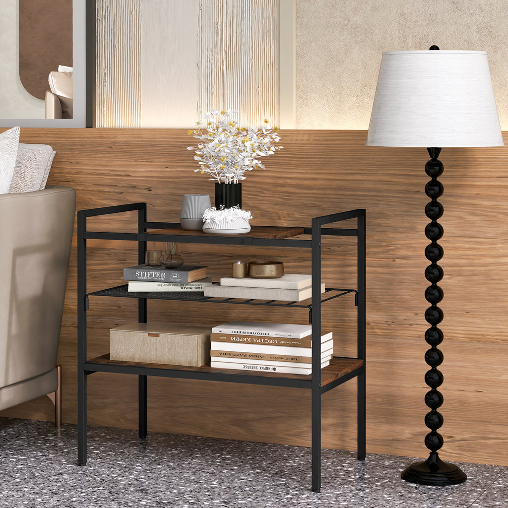 3-Tier Industrial Entryway Table with Removable Panel, Rustic Brown
