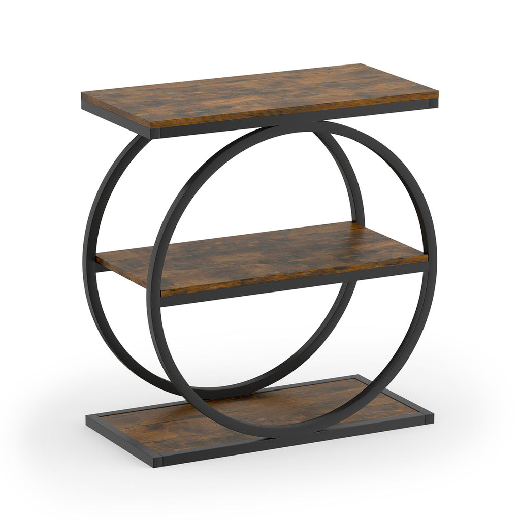 Faux Marble Side Table with Metal Frame - Rustic Brown