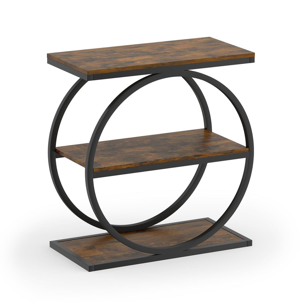 Faux Marble Side Table with Metal Frame - Rustic Brown