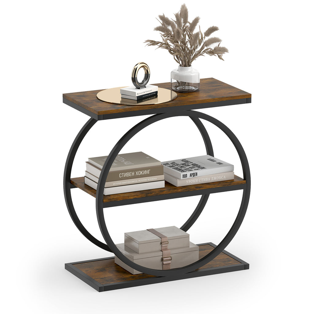 Faux Marble Side Table with Metal Frame - Rustic Brown