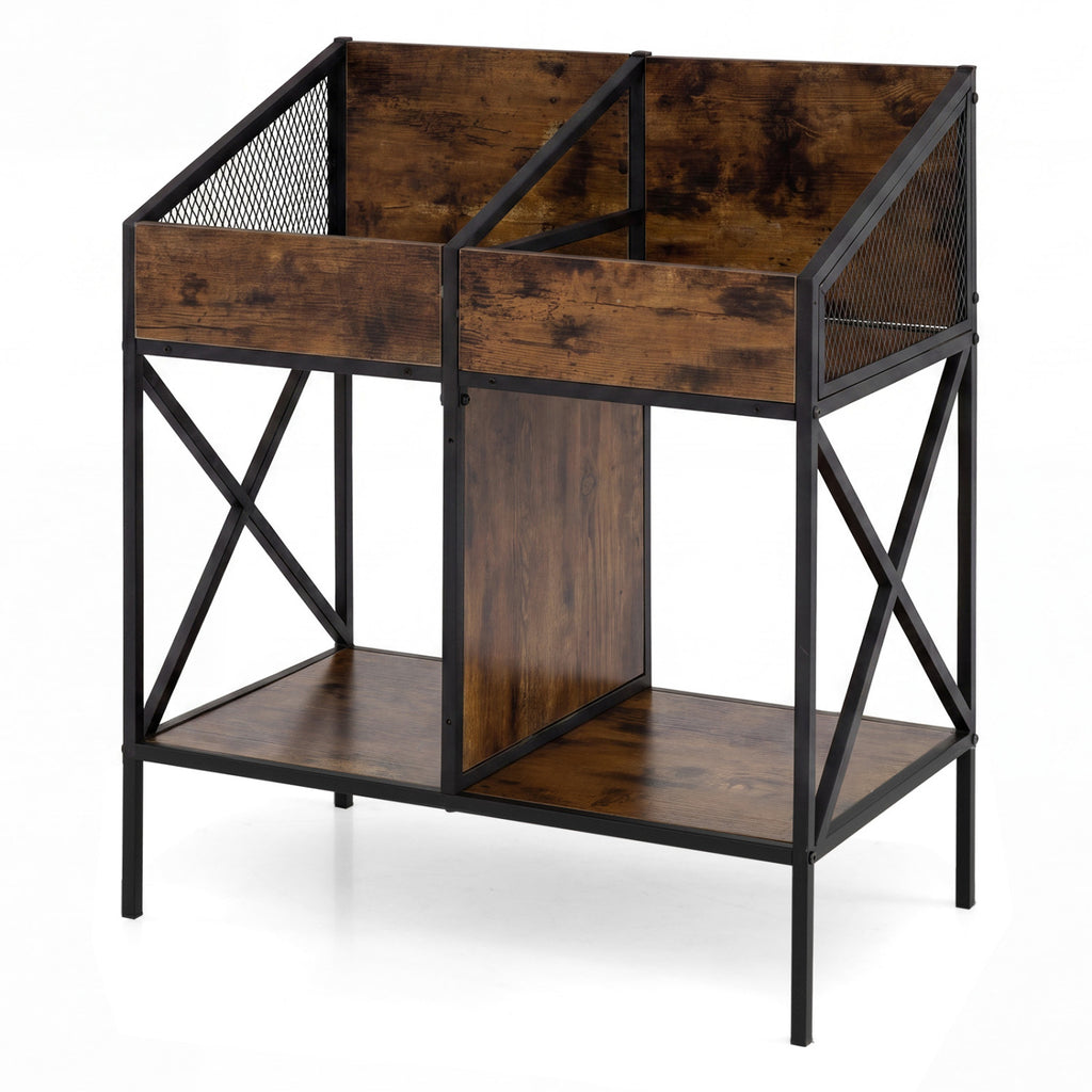 Vinyl Record Display Stand with Metal Frame - Rustic Brown