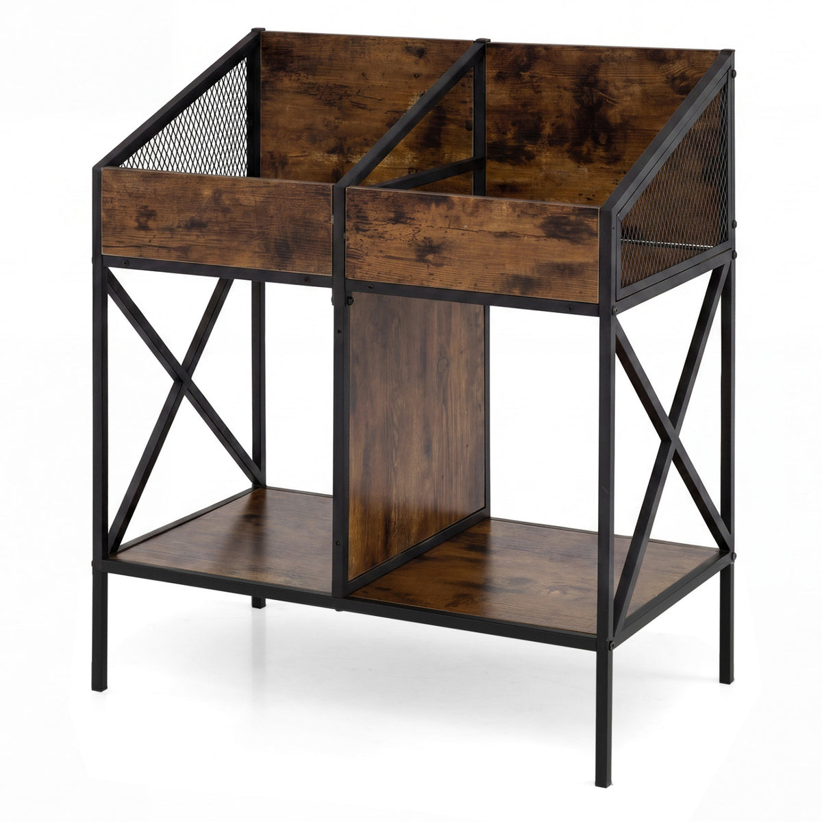 Vinyl Record Display Stand with Metal Frame - Rustic Brown