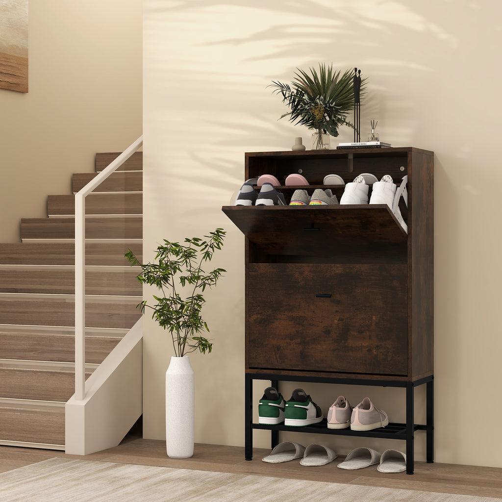 Industrial Shoe Storage Cabinet with 2 Flip Drawers and 1 Bottom