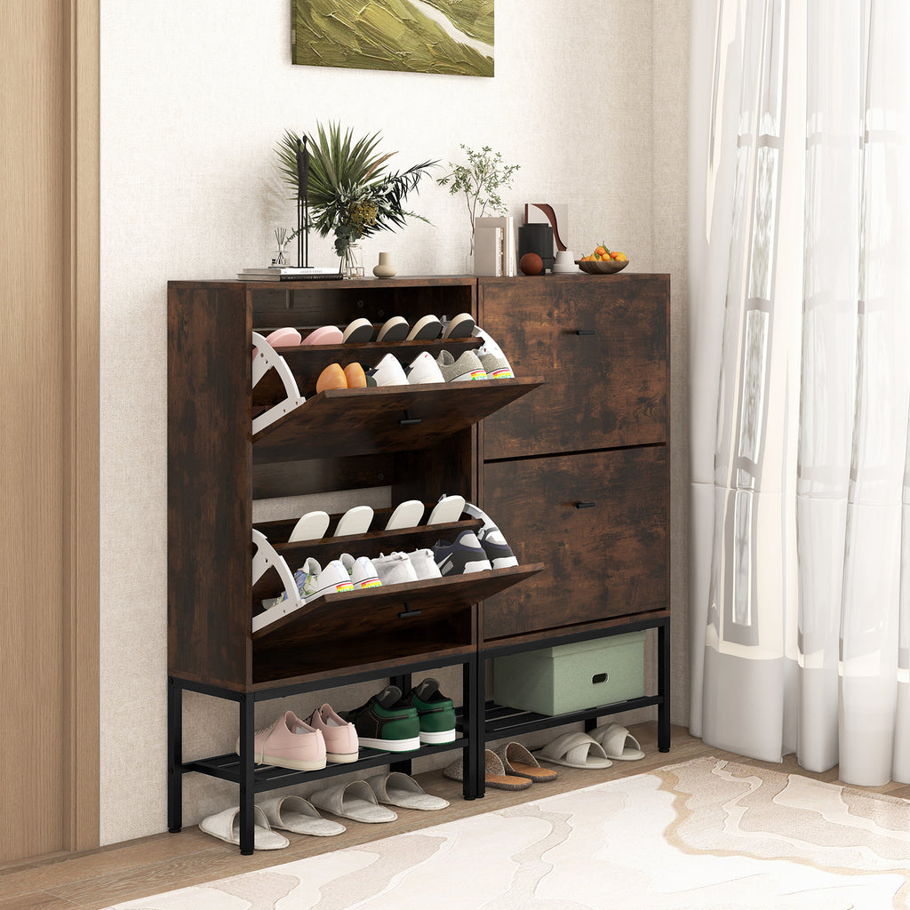 Industrial Shoe Storage Cabinet with 2 Flip Drawers and 1 Bottom