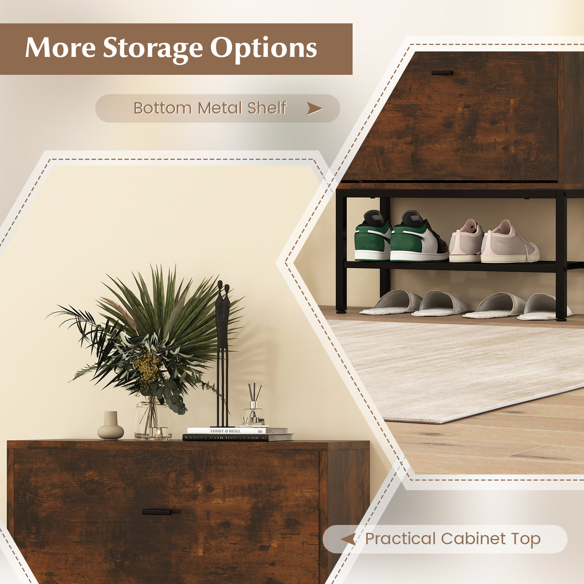 Industrial Shoe Storage Cabinet with 2 Flip Drawers and 1 Bottom