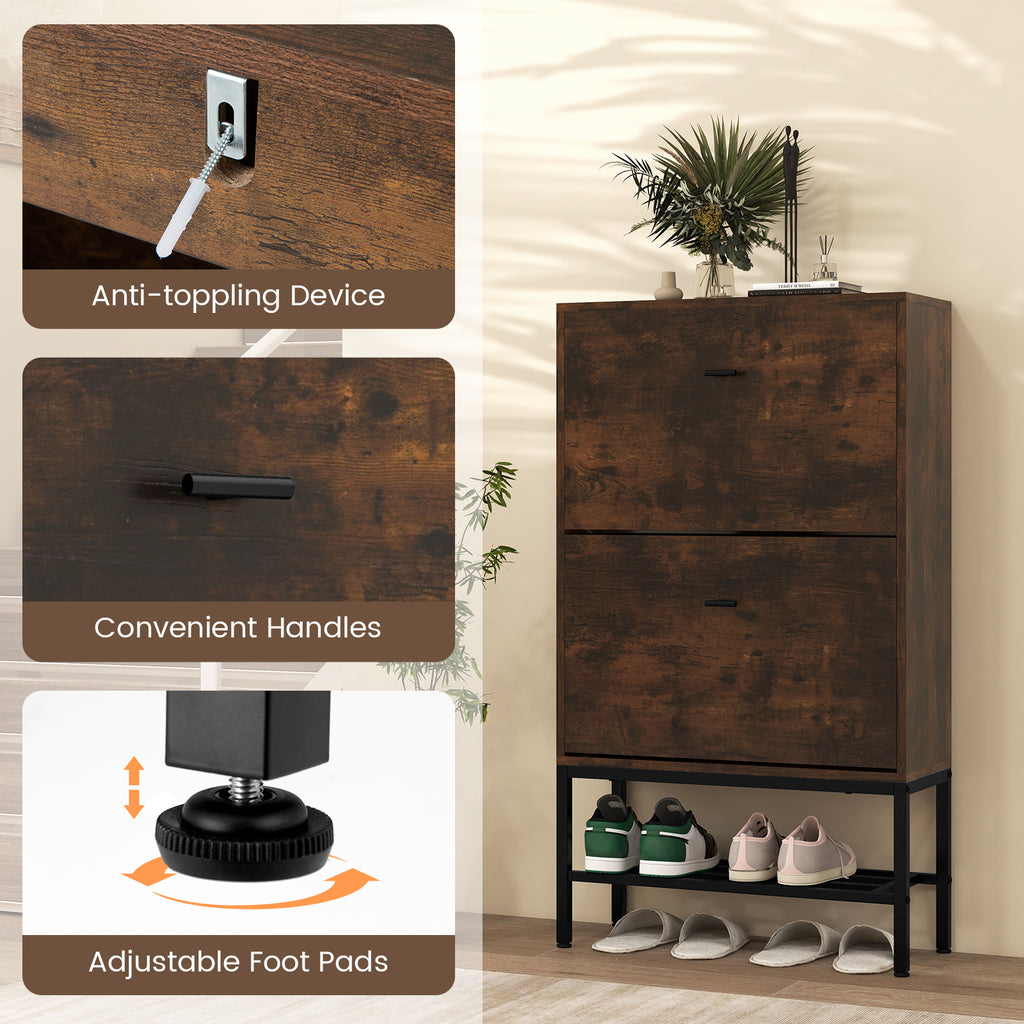 Industrial Shoe Storage Cabinet with 2 Flip Drawers and 1 Bottom