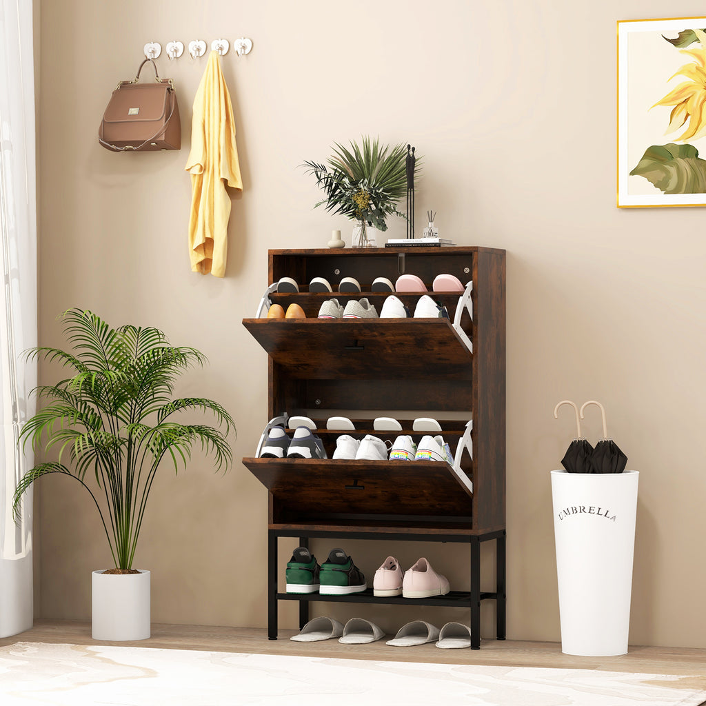 Industrial Shoe Storage Cabinet with 2 Flip Drawers and 1 Bottom