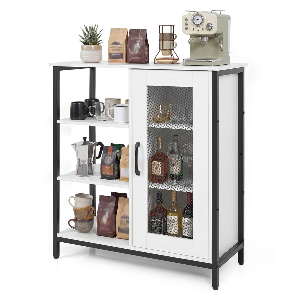 Industrial Side Cabinet with Metal Mesh Door, 3 Shelves – Rustic Brown