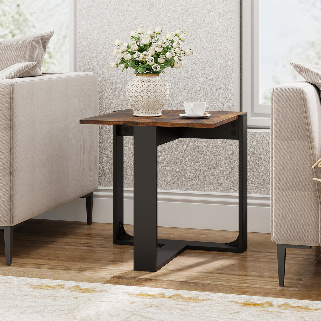 Industrial Sofa End Table with Metal Frame, 1 Piece